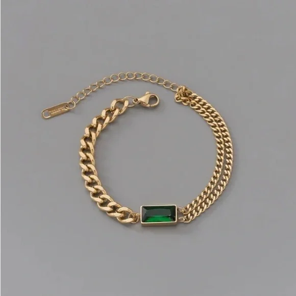 HIGH Quality Simple Hip-Hop Titanium Steel Green Square Zircon Bracelet - Picture 3 of 11